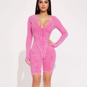 NWT $45 FASHION NOVA Angela Mineral Wash Rib Romper - Pink SIZE XS